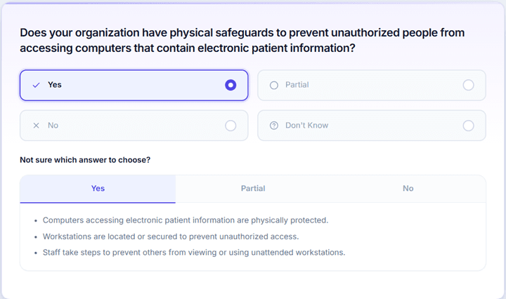 AssessHIPAA assessment question screen